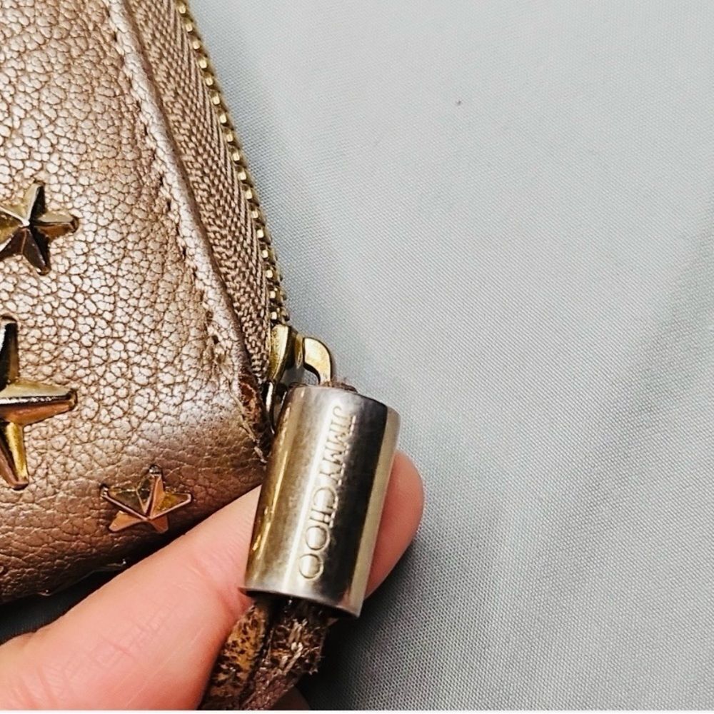 Jimmy Choo Taupe Gold Star-Studded Zip Around Long Wallet Authentic - Picture 13 of 17